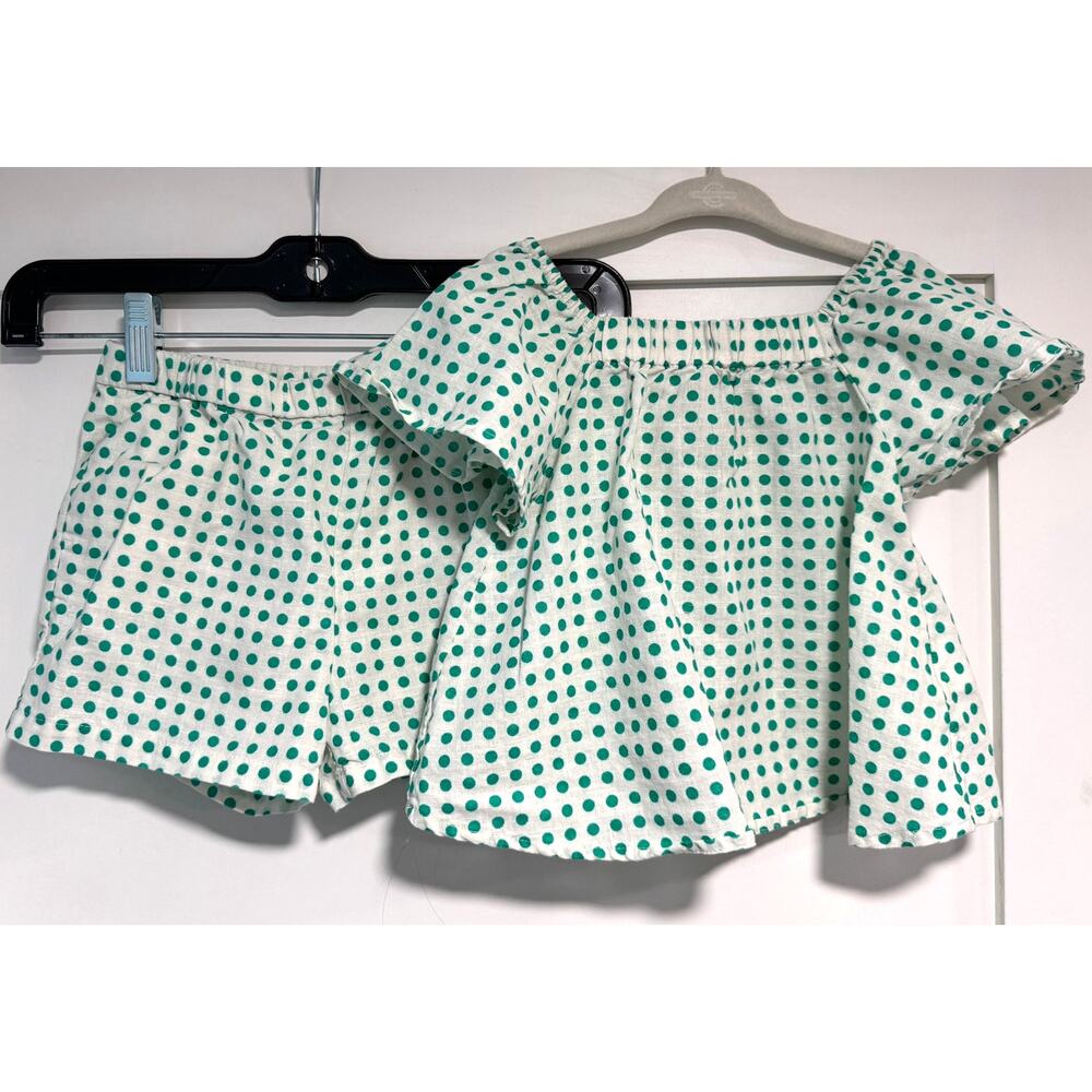 NWOT GAP Linen Cotton Flutter Sleeve Polka Dot Outfit Set Kids Size 5T